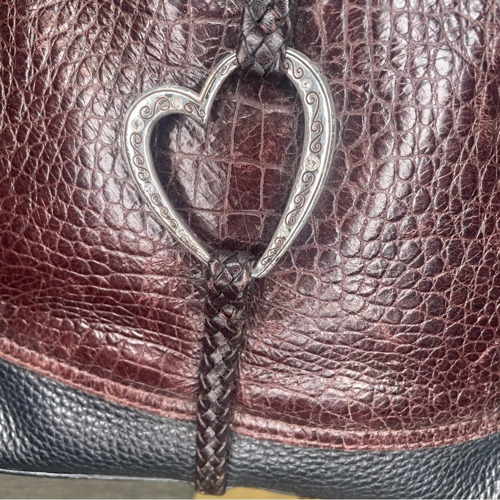 Brighton Brown/Black Hobo Leather Shoulder Bag Silver Heart Charm  Purse - Picture 2 of 15